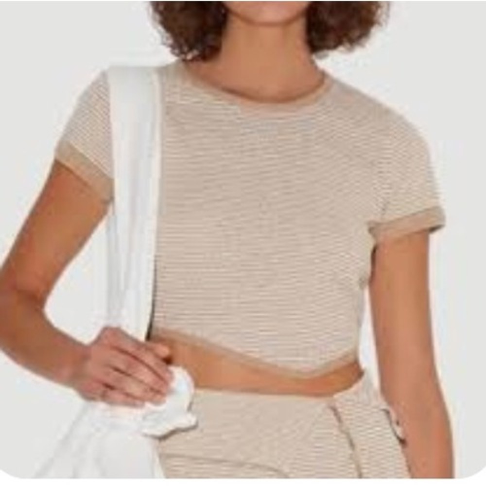 Hansen & Gretel Tan White Striped Open Back Tie Knit Crop Top Sz S